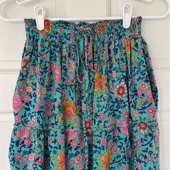 MEROKEETY skirt size S blue pink yellow long tiered cottagecore floral - Picture 3 of 6